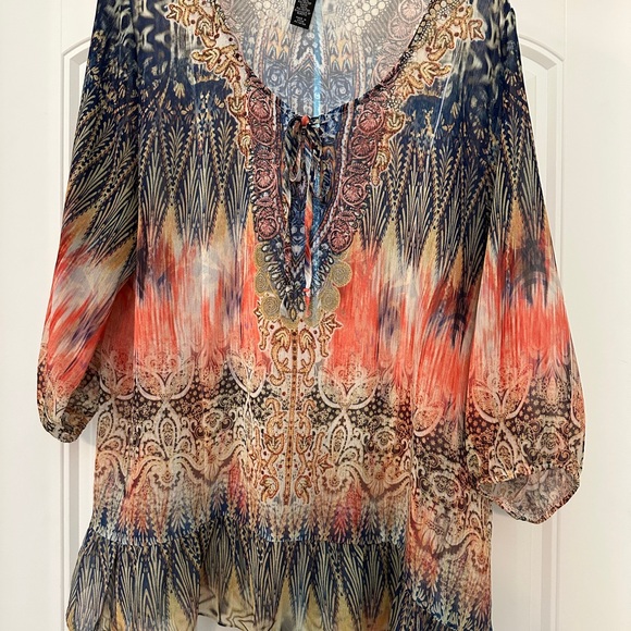 Style & Co. Women's Blouse in Blue and Orange - Picture 1 of 2